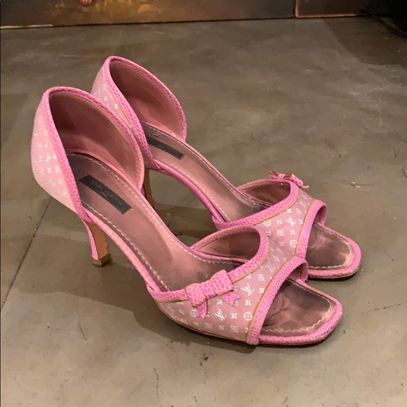Louis Vuitton pink satin+lizard D’orsay pump 38.5 - Picture 1 of 5